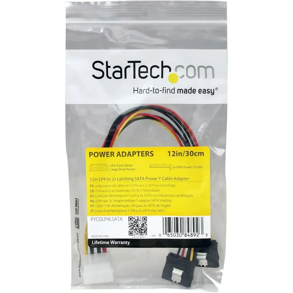 StarTech 12in LP4 to Dual SATA Power Y Cable Splitter Molex Adapter